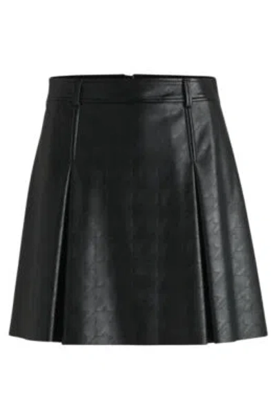 Hugo Boss Faux-leather Mini Skirt With Embossed Houndstooth In Patterned