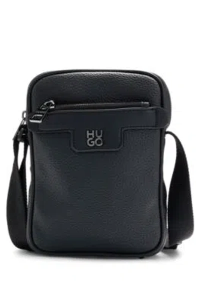Hugo Boss Faux-leather Reporter Bag With Stacked Logo In Black