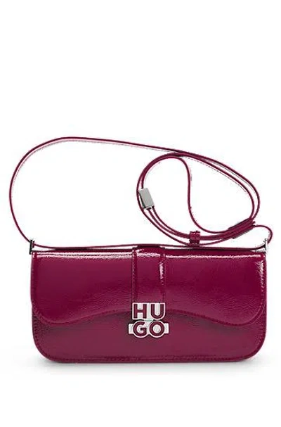 Hugo Boss Faux-leather Shoulder Bag With Enamel Stacked Logo In Dark Red