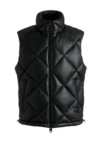 Hugo Boss Faux-leather Slim-fit Gilet With Stacked Logo In Black