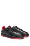 Hugo Boss Faux-leather Sneakers With Contrasting Details In Black