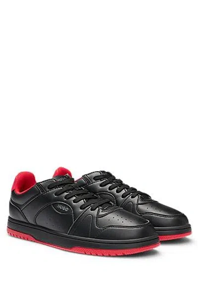 Hugo Boss Faux-leather Sneakers With Contrasting Details In Black