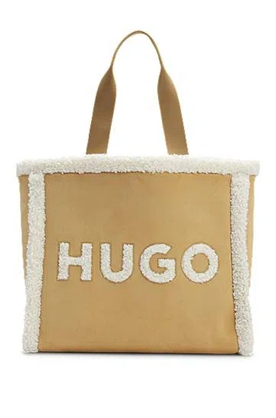 Hugo Boss Faux-suede Tote Bag With Faux-fur Trims In Brown