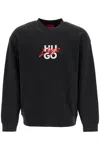 Hugo Boss Dlogonty Cotton Logo Embroidered Relaxed Fit Sweatshirt In Black