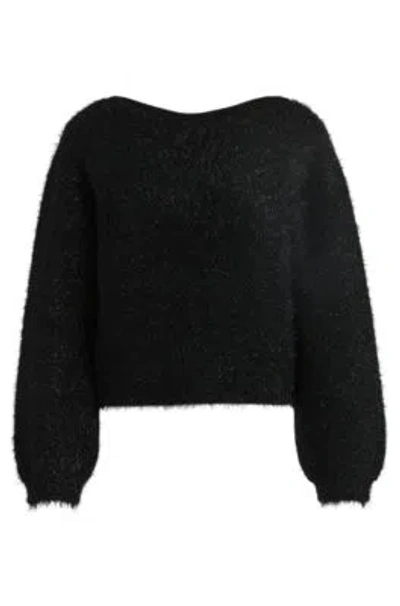 Hugo Boss Fluffy Slim-fit Sweater With Rear Bow Detail In Black