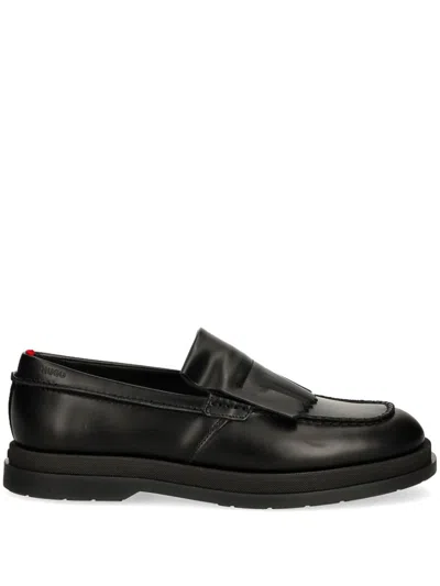 Hugo Brown Fringe Trim Loafers In Black