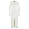 Hugo Boss Front-slit Polo Dress In Ribbed Crepe In White