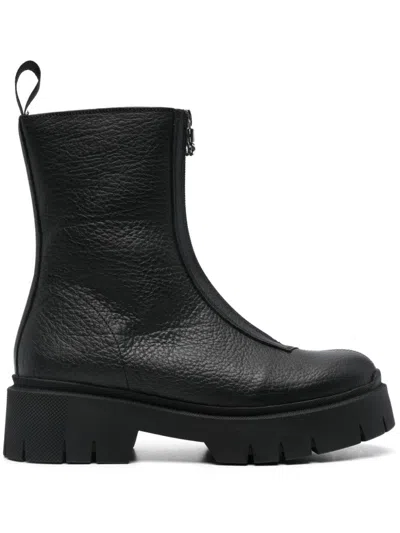 HUGO BOSS FRONT-ZIP LEATHER ANKLE BOOTS