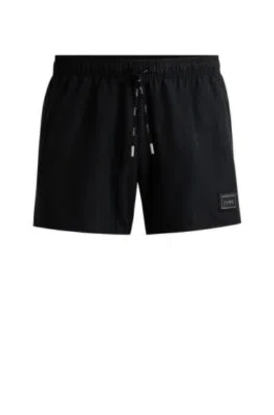 Hugo Boss Fully Lined Swim Shorts With Logo Detail In Black
