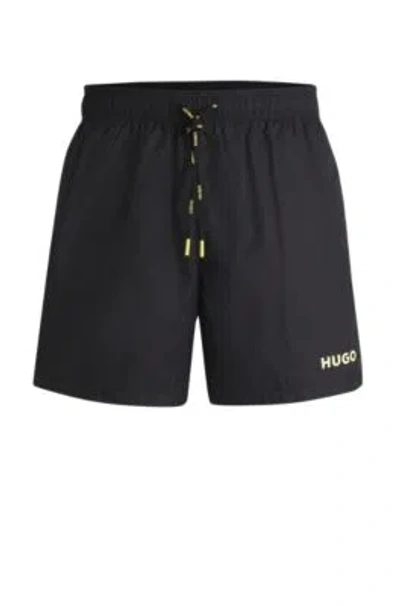 Hugo Boss Fully Lined Swim Shorts With Logo Print In Black
