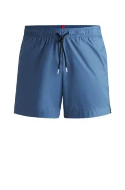 Hugo Boss Fully Lined Swim Shorts With Logo Tape In Blue