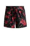 Hugo Boss Fully Lined Swim Shorts With Seasonal Print In Black
