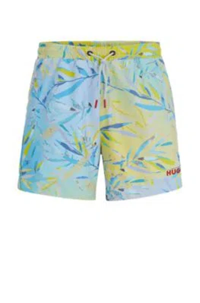 Hugo Fully Lined Swim Shorts With Seasonal Print In Light Yellow