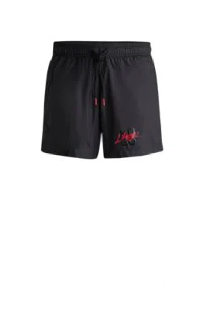 Hugo Boss Fully Lined Swim Shorts With Stacked Logo In Black