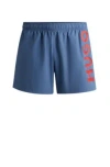 Hugo Boss Fully Lined Swim Shorts With Vertical Logo In Blue