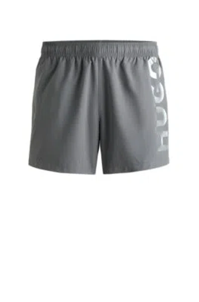 Hugo Boss Fully Lined Swim Shorts With Vertical Logo In Grey