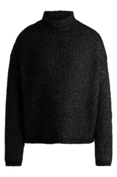 Hugo Boss Funnel-neck Sweater With Rice-corn Structure In Black