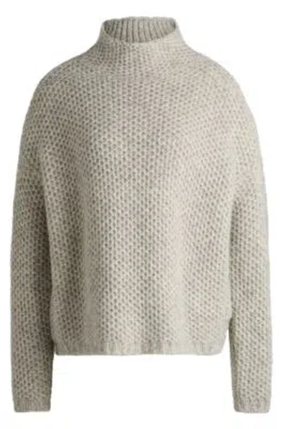 Hugo Boss Funnel-neck Sweater With Rice-corn Structure In Grey