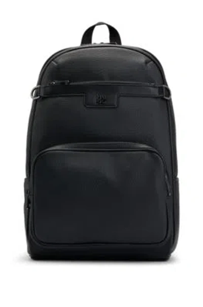 Hugo Boss Grained Faux-leather Backpack With Stacked Logo Trim In Black