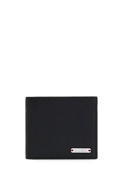 Hugo Grained-leather Billfold Wallet With Logo Plate In Black