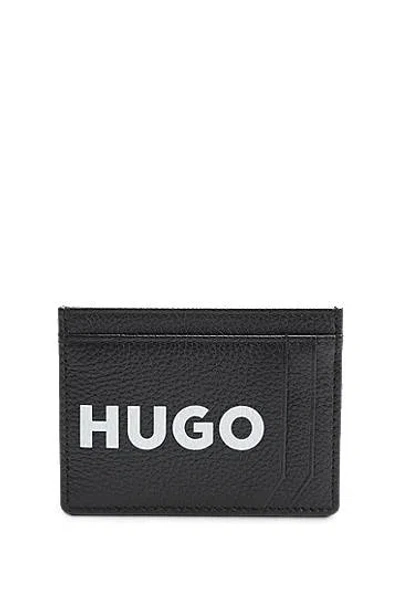 Hugo Grained-leather Card Holder With Contrast Logo In Black