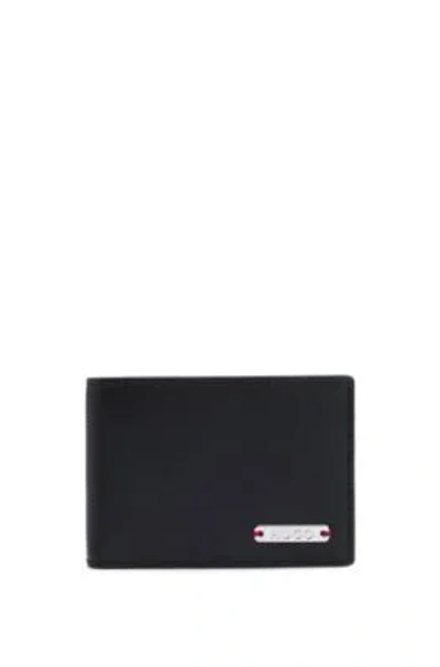 Hugo Grained-leather Card Holder With Logo Plate In Black