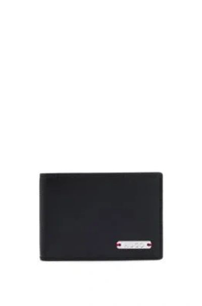 Hugo Boss Grained-leather Card Holder With Logo Plate In Black