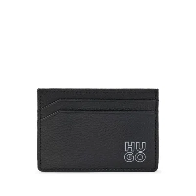 Hugo Boss Grained-leather Card Holder With Stacked Logo In Black