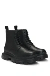 Hugo Boss Grained Leather Lace-up Boots With Chunky Sole In Black