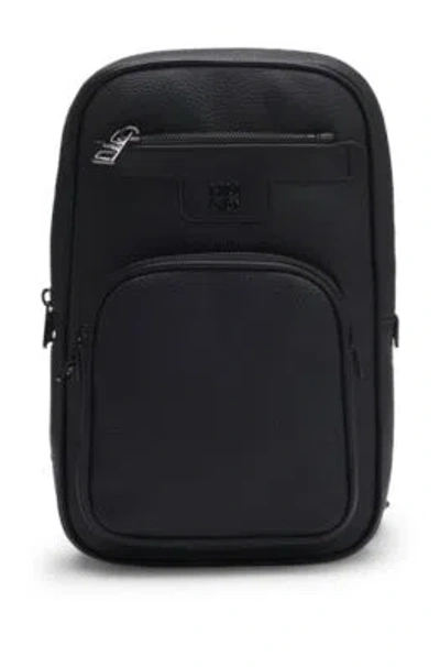 Hugo Boss Grained Mono-strap Backpack With Stacked Logo In Black