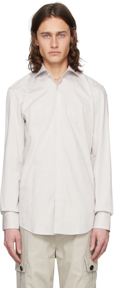 Hugo Gray Spread Collar Shirt In 055-light/pastelgrey