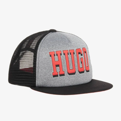 Hugo Kids' Logo-print Panelled Cap In Grey