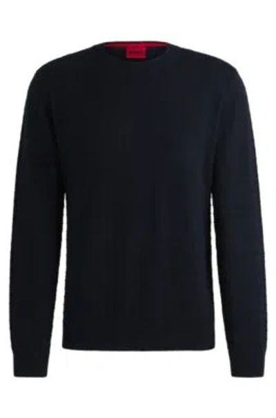 Hugo Boss Grid-pattern Regular-fit Sweater In Cotton In Dark Blue
