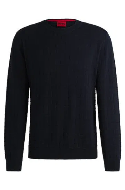 Hugo Boss Grid-pattern Regular-fit Sweater In Cotton In Blue