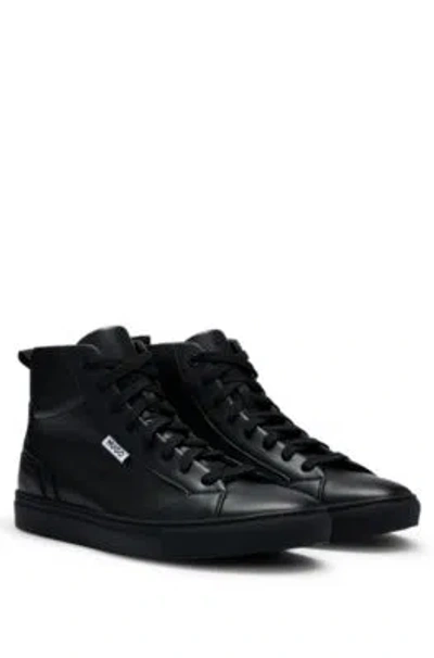 Hugo Boss High-top Trainers In Grained Faux Leather In Black