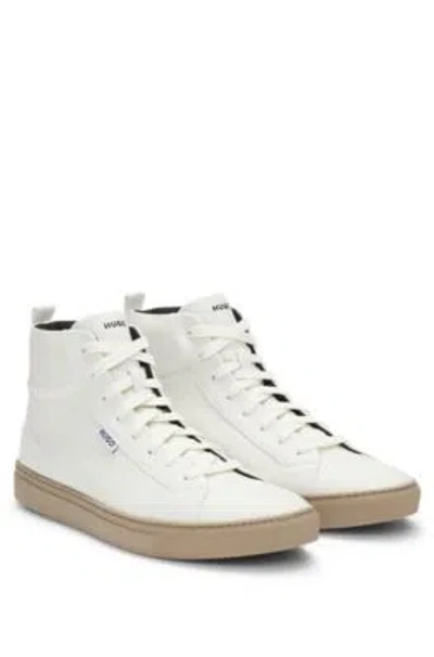 Hugo Boss High-top Trainers In Grained Faux Leather In White