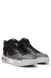 Hugo Boss High-top Trainers With Faux Leather And Mesh In Dark Grey