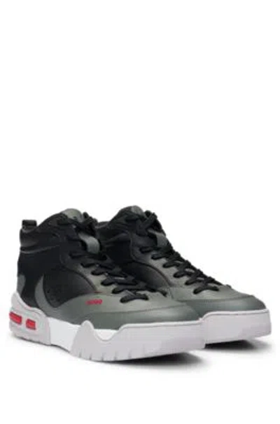 Hugo Boss High-top Trainers With Faux Leather And Mesh In Dark Grey