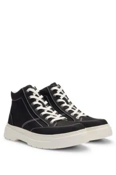Hugo Boss High-top Trainers With Red Stacked-logo Badge In Black