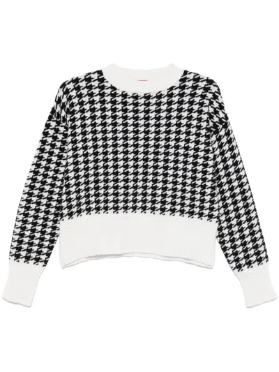 Hugo Boss Cotton-blend Oversized-fit Sweater With Houndstooth Motif In Black