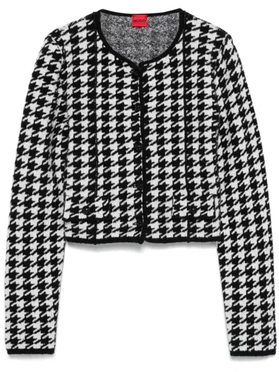 Hugo Boss Women's Sorper Checkered Houndstooth Cardigan In Black