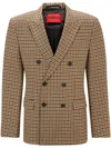 Hugo Boss Earth-tone Houndstooth Jacket In 褐色