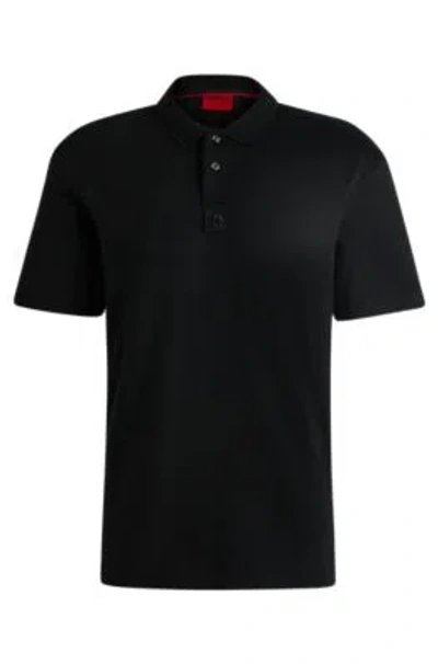 Hugo Interlock-cotton Polo Shirt With Stacked Logo In Black