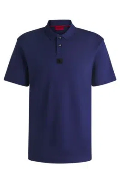 Hugo Boss Interlock-cotton Polo Shirt With Stacked Logo In Dark Blue