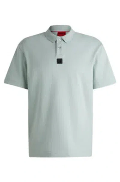Hugo Interlock-cotton Polo Shirt With Stacked Logo In Green
