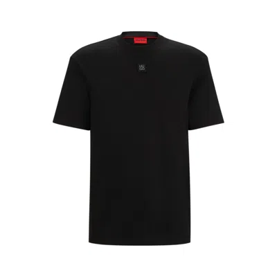 Hugo Interlock-cotton Regular-fit T-shirt With Stacked Logo In Black