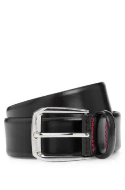 Hugo Italian-leather Belt With Branded Buckle In Black