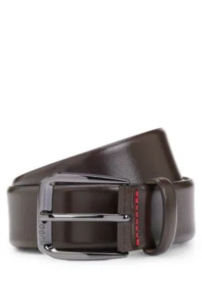 Hugo Boss Italian-leather Belt With Branded Buckle In Dark Brown