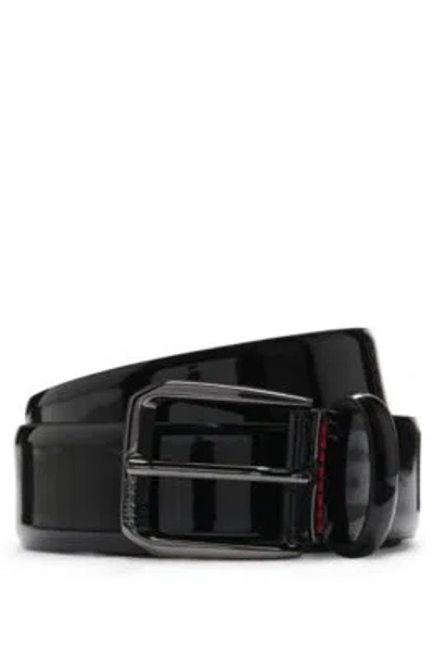 Hugo Boss Italian-made Belt In Patent Leather In Black