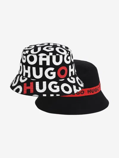 Hugo Kids Reversible Bucket Hat In Black